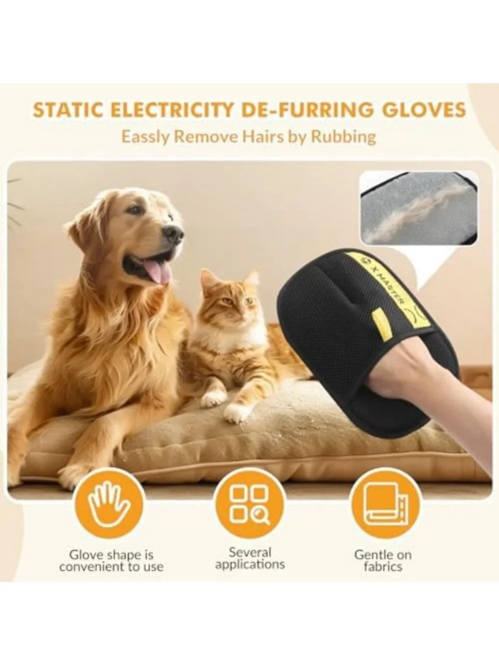 3-Pack Reusable Pet Hair Removal Gloves for Dogs & Cats - Electrostatic Cleaning